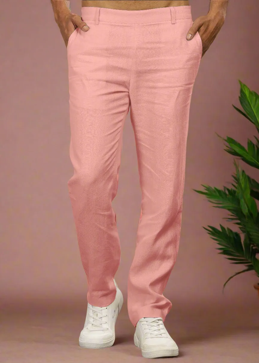 Zen Relaxed Elastic Pure Linen Trousers - Rose Pink