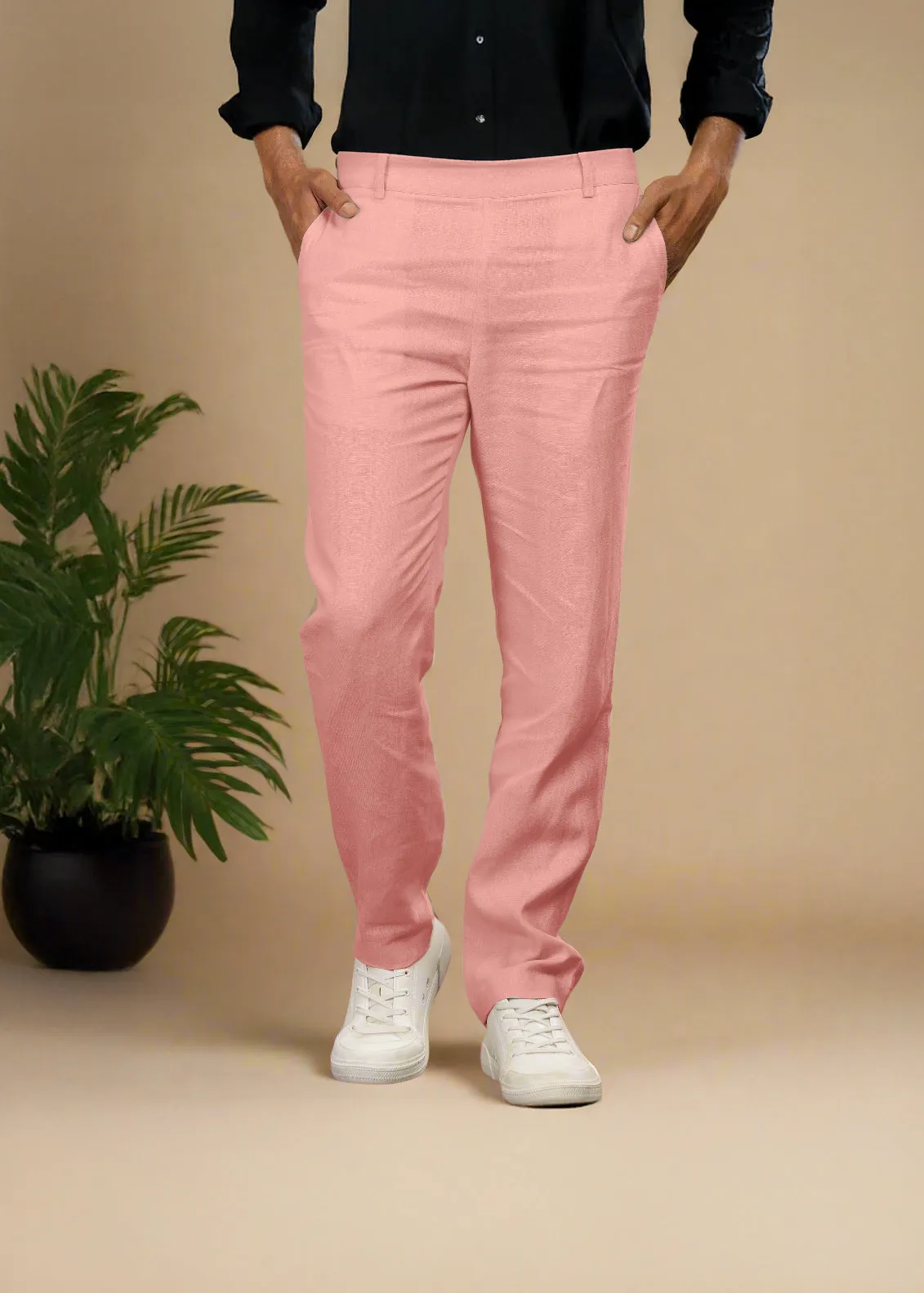 Zen Relaxed Elastic Pure Linen Trousers - Rose Pink