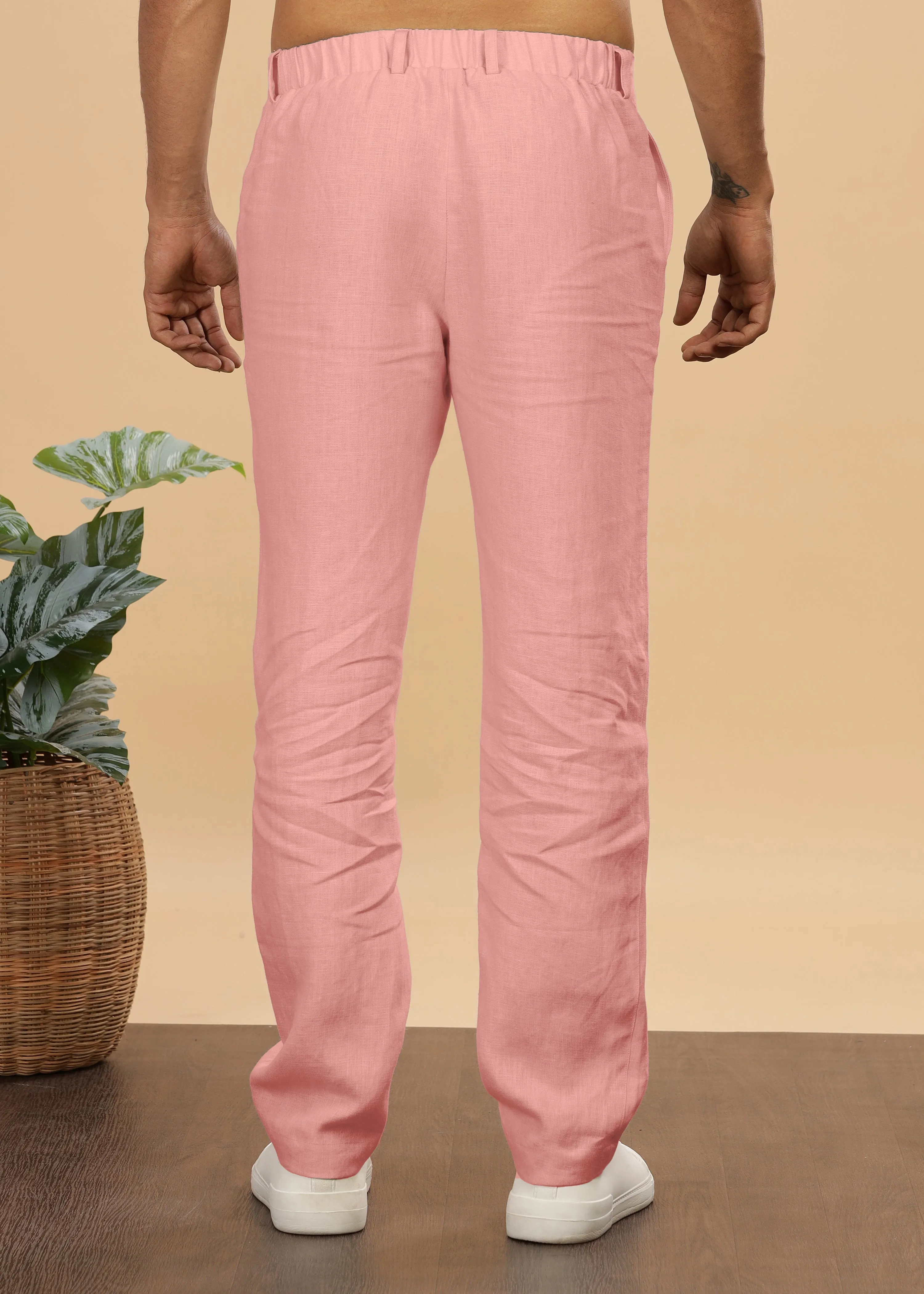 Zen Relaxed Elastic Pure Linen Trousers - Rose Pink